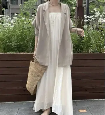 DOUDOU 메쉬 반팔 자켓 베이지