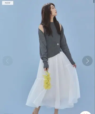 프레이 아이디 메탈 브로치 리브 니트 콤비 플레어 원피스