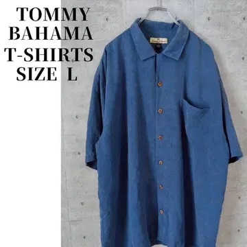 TOMMY BAHAMA 실크 100% 셔츠 반팔 자수 네이비 L