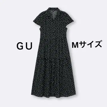지유 티어드 원피스 [반팔] 도트 무늬 블랙 화이트 M 사이즈