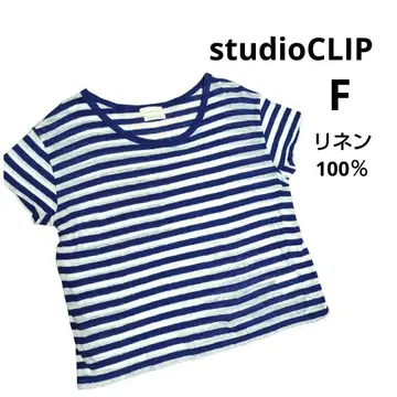 studioCLIP 프렌치 린넨 100% 보더 탑 프리 사이즈