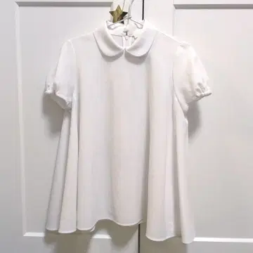 yori 화이트 둥근 카라 블라우스 반팔 셔츠 36