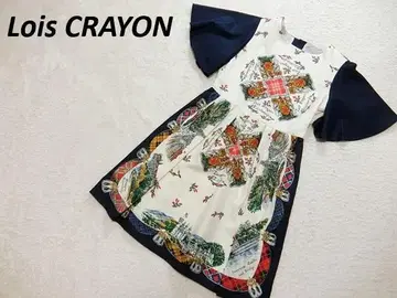 컨디션 최상 Lois CRAYON 로이스크레용 올 패턴 원피스 네이비 M