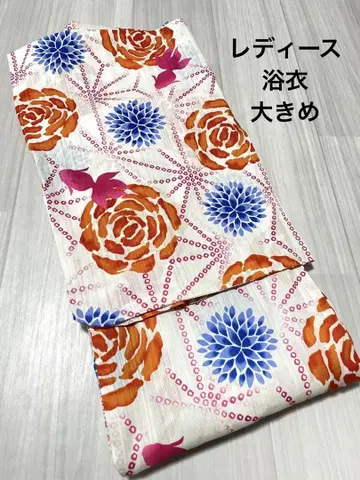 여성용 유카타 단품 빅 사이즈 장미 크림색 오렌지 금붕어 파랑 핑크