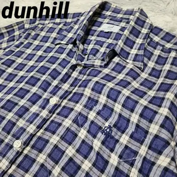 dunhill 던힐 자수 로고 린넨 파랑 블루 체크 무늬 반팔 셔츠
