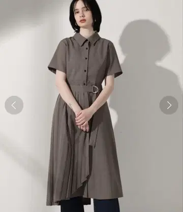 랩 플리츠 반팔 롱 셔츠 원피스