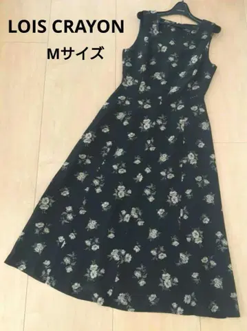 로이스크레용 꽃무늬 슬리브리스 롱 원피스 블랙 검정 M