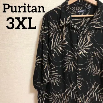 Puritan (퓨리탄) 알로하 셔츠 블랙 3XL 잎 패턴 남성용