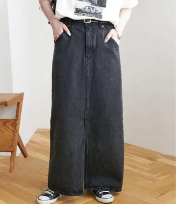 US 코튼 데님 내로우 스커트