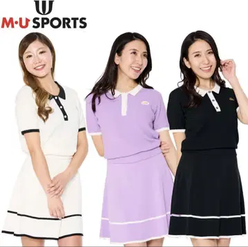 MU 스포츠 미에코 우에사코 반팔 원피스 여성용 화이트 701H3550