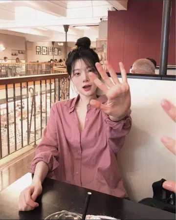 slowand 내추럴 핏 스트라이프 셔츠 핑크