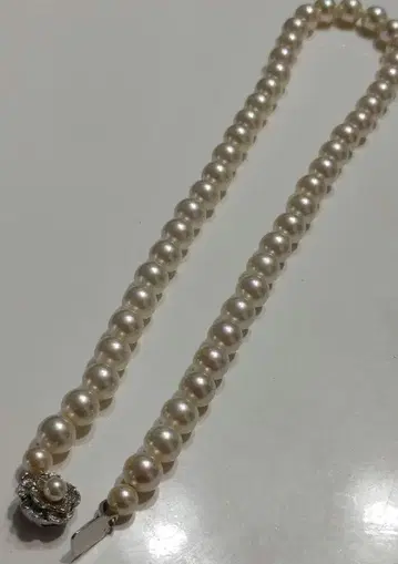 화이트 펄 목걸이 실버 각인 45cm