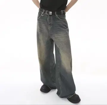 그레이 데님 와이드 팬츠 페이드 가공