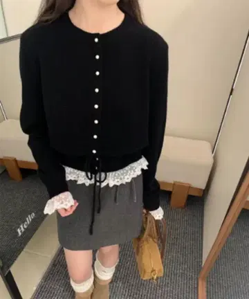 바이 무니르 펄 레이스 스트링 니트 가디건 25SS