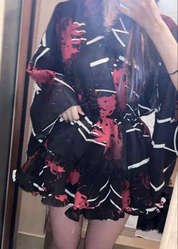 유카타 드레스 블랙 레드 피안꽃 토카게