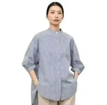 soeju 밴드 카라 하프 슬리브 셔츠 스트라이프