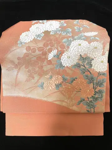 빈티지 순수 실크 국화와 홋코리 나고야 오비