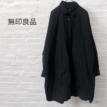 무인양품 오버 사이즈 긴팔 코튼 셔츠 블랙 코튼 심플