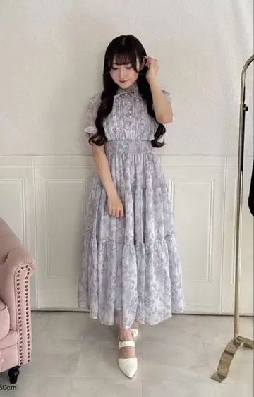 evelyn 라메 프릴 꽃무늬 원피스 블루