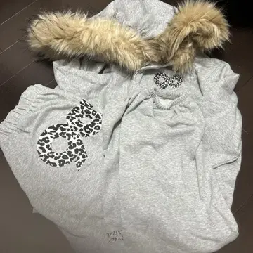 9090girl 셋업 퍼 포함 레오파드 무늬 그레이 M 사이즈