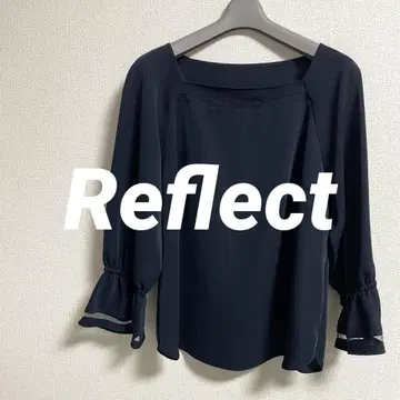Reflect 리플렉트 스퀘어 넥 소매 프릴 쉬폰 블라우스 네이비