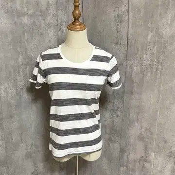 무인양품 보더 포켓 부착 티셔츠 심플 얇은 소재 캐주얼 깔끔한