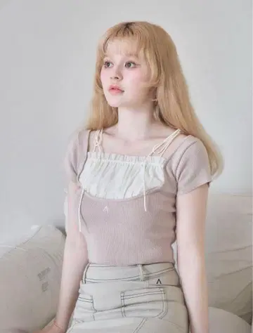 앤드메리 미우 프릴 톱스 베이지