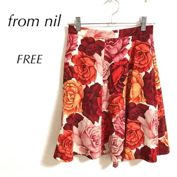from nil 꽃무늬 스커트 M 무릎 기장 스커트 플레어 큐프라 혼방