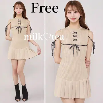 신품 택 포함 다리치 도킹 레이스업 미니 원피스 베이지 프리