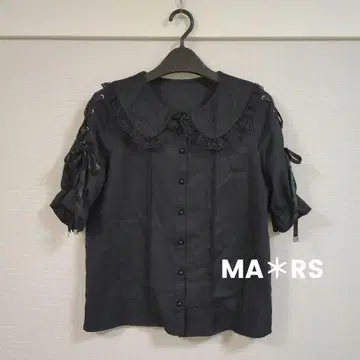 MARS 레이스업 슬리브 레이스 프릴 세일러 블라우스 블랙