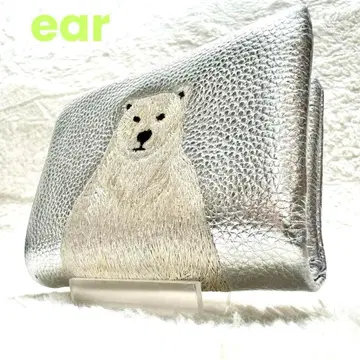 이아파피요네 화이트 곰 자수 접이식 지갑 컴팩트 지갑 메탈릭 스카이블루