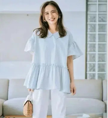 THREE SQUARE 쓰리 스퀘어 타프타 블라우스 색스 블루