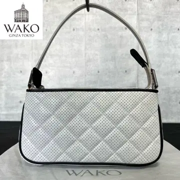 고품질 WAKO 긴자 와코 가죽 펀칭 화이트 숄더 핸들 백
