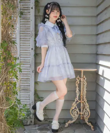 ROJITA 꽃무늬 반팔 미니 원피스 블루