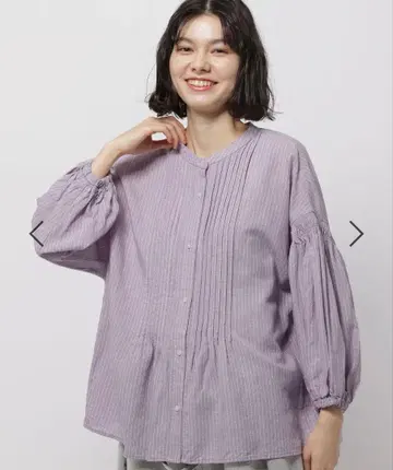 니코앤드 린넨 턱 블라우스 퍼플 스트라이프 L