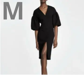 새상품급 ZARA 시프트 미디 퍼프 슬리브 드레스 블랙 M