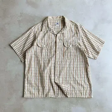 POST OVERALLS USA제 반팔 오픈 카라 셔츠 체크