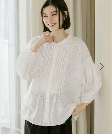 니코앤드 린넨 턱 블라우스 화이트 도트 L