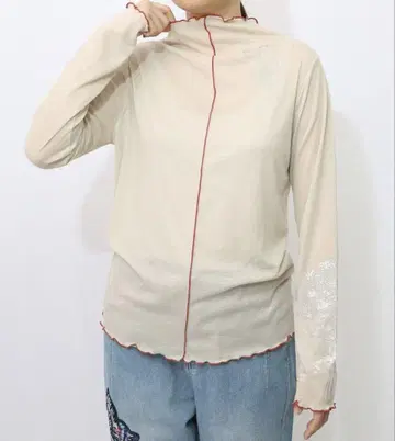 이즈스칼라 552278: 꽃다발 호일 프린트 배색 멜로 시어 롱 T
