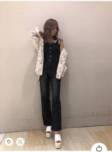 SPIRALGIRL 지퍼 슬릿 데님 올인원 M