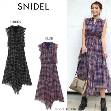 SNIDEL 체크 패턴 디자인 롱 원피스
