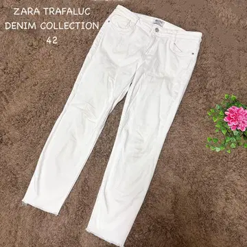 자라 화이트 스키니 팬츠 프린지 밑단 데님 치노 팬츠 코튼