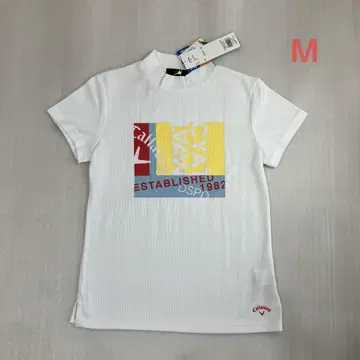 미사용 캘러웨이 모티브 프린트 도비 와플 반팔 모크넥 셔츠 M