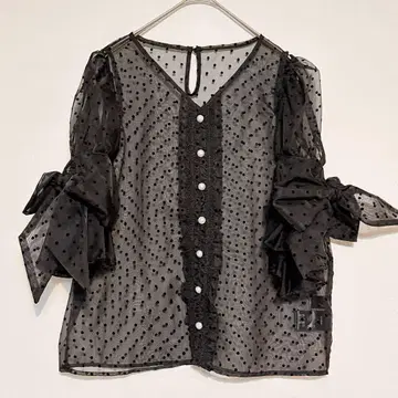 riu DOT frill sheer blouse R짱 도트 블라우스