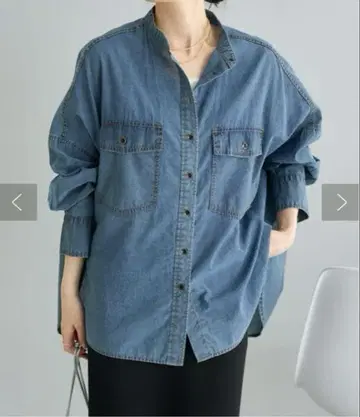 완판템 새상품 퓨어세신 시어 데님 밴드 카라 블라우스