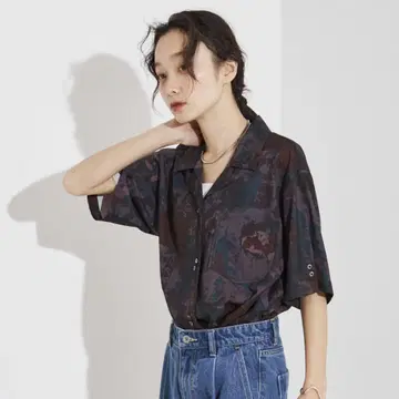 NOMINE 스플래쉬 프린트 오픈 카라 셔츠