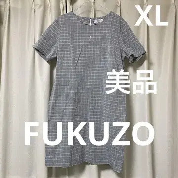 fukuzo 후쿠조 체크 롱 원피스 로고 자수 반팔 빅 모토마치