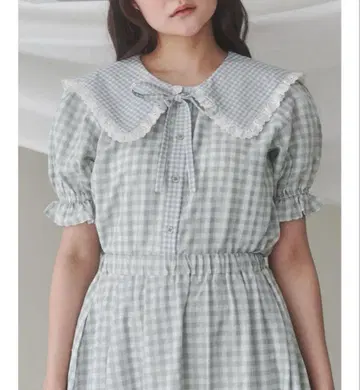 메리 제니 깅엄 리본 블라우스 그린
