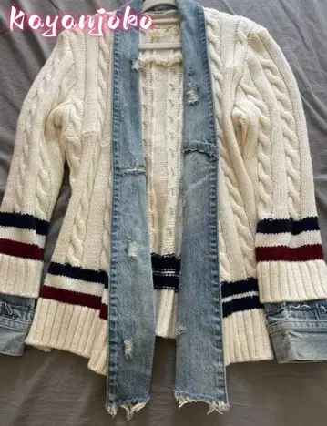Greg Lauren 청바지와 니트 패치워크 스웨터 자켓