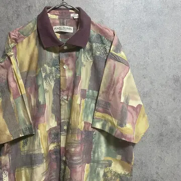 90S 빈티지 반팔 패턴 셔츠 남성용 M 구제 의류 개성파 B4